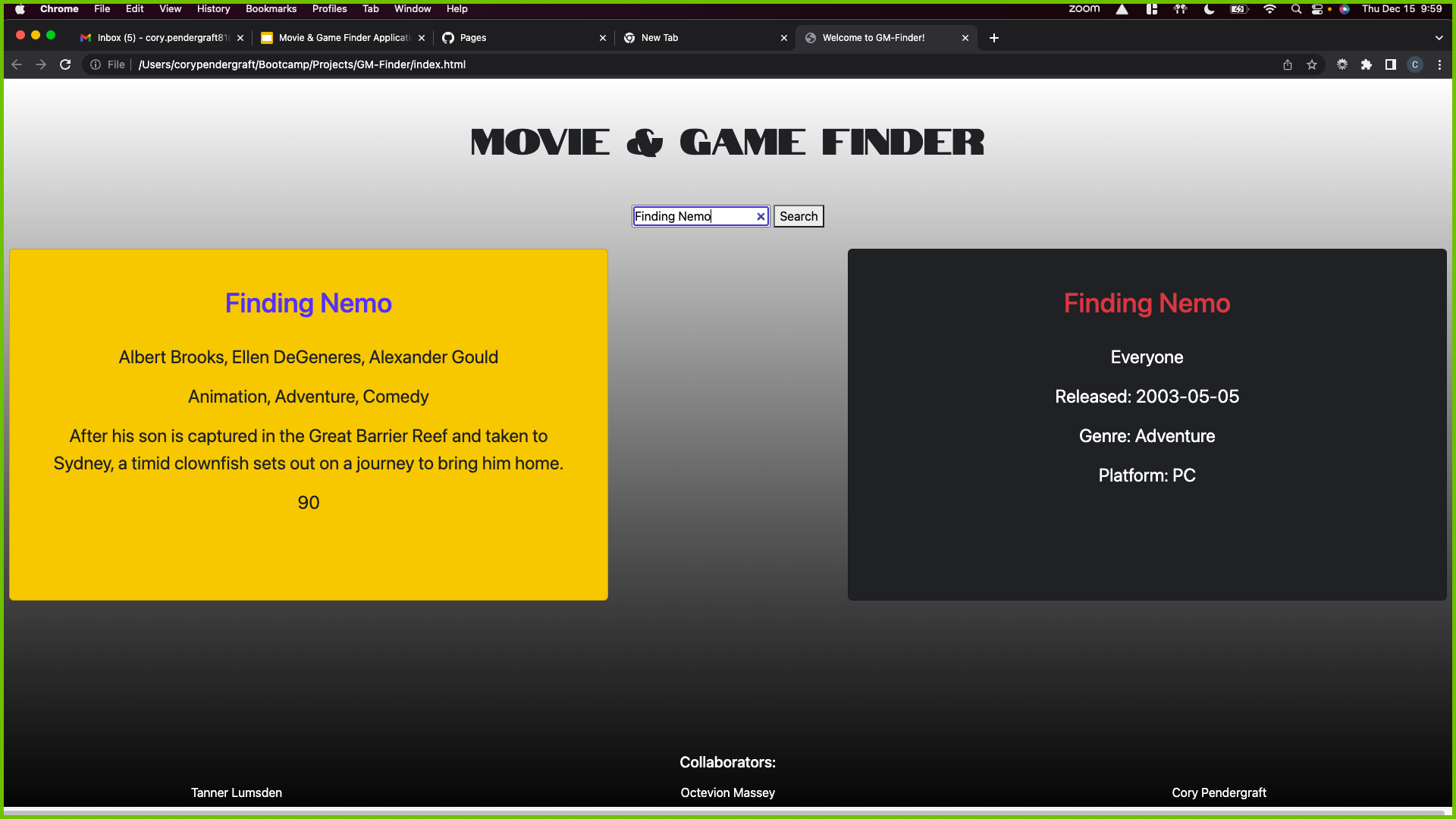 Movie and Game Finder